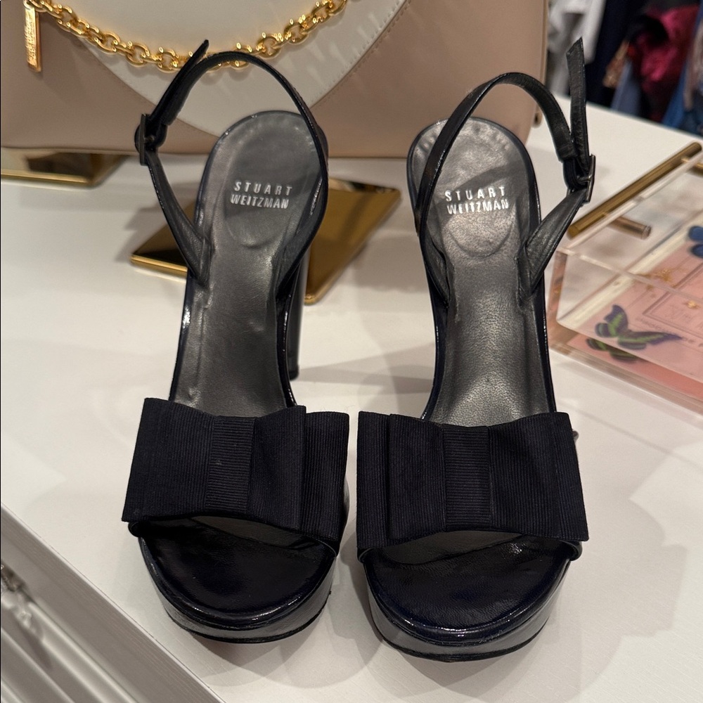 Stuart Weitzman Navy Blue Bow Heels